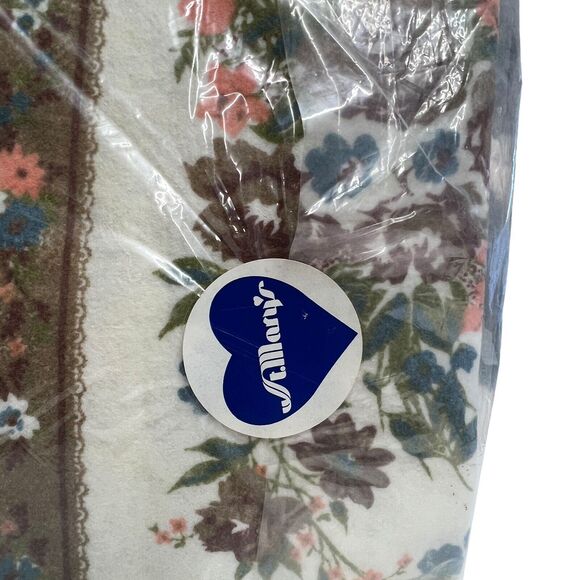 Vintage Deadstock St. Mary's Rose Coordinate Blanket Tan Blue Pink Floral 72x90 - Picture 7 of 7